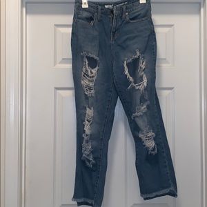 Distressed High-Rise Mom Jeans